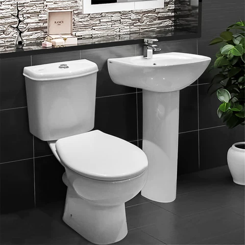 طقم حمام ايفو مرحاض كامل وحوض 50سم بالعامود الطويل اللون أبيض من ميكافيت