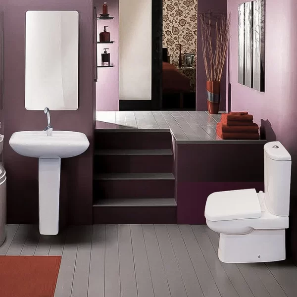 طقم حمام ميكال مرحاض ملاصق للحائط و حوض بالعامود الطويل 60 سم كامل من ميكافيت