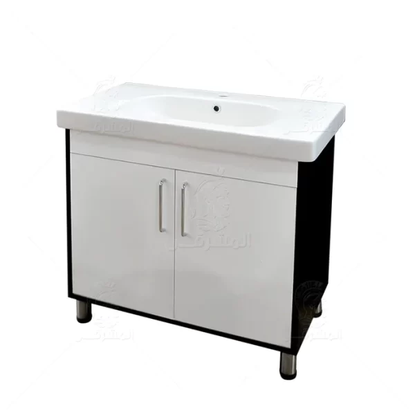 وحدة خشب MDF العرض يشمل الوحدة مع الحوض ديورافيت مقاس 85 سم 2 ضلفة خشبى أسود × أبيض