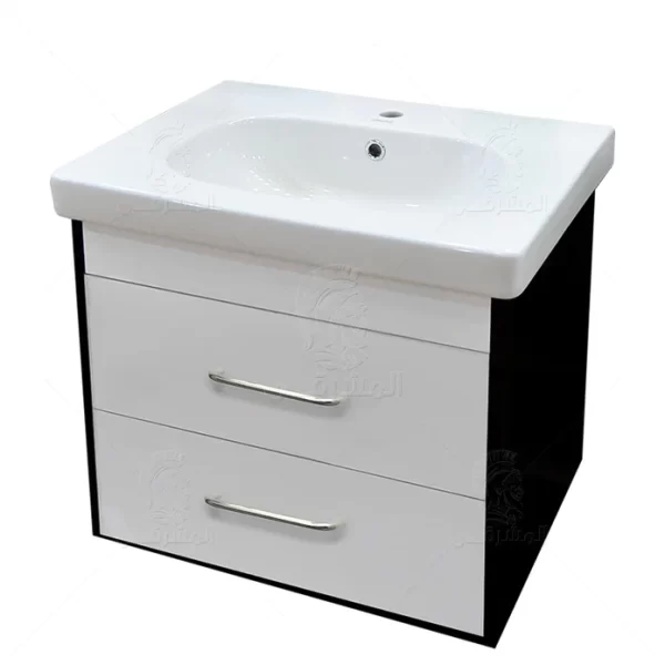 وحدة خشب لامع MDF العرض يشمل الوحدة مع الحوض ديورافيت مقاس 65 سم 2 درج خشبى أسود × أبيض