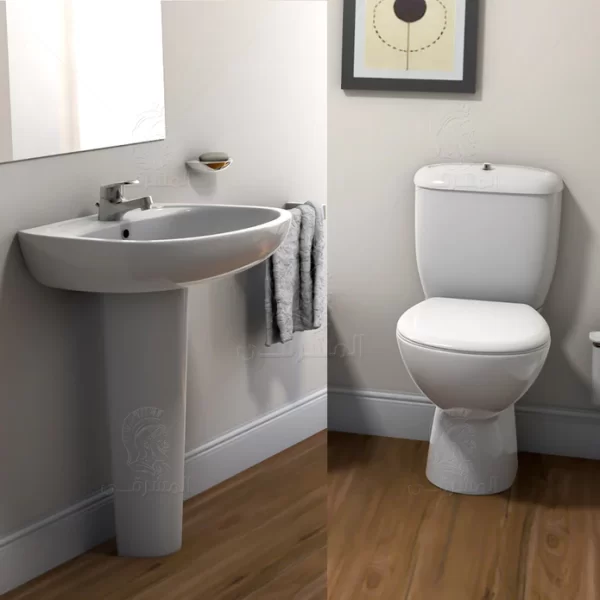 طقم حمام صوفيا مرحاض كامل G0822-G0821 و حوض G0862 مقاس 62 سم بالعامود الطويل من أيديال ستاندرد