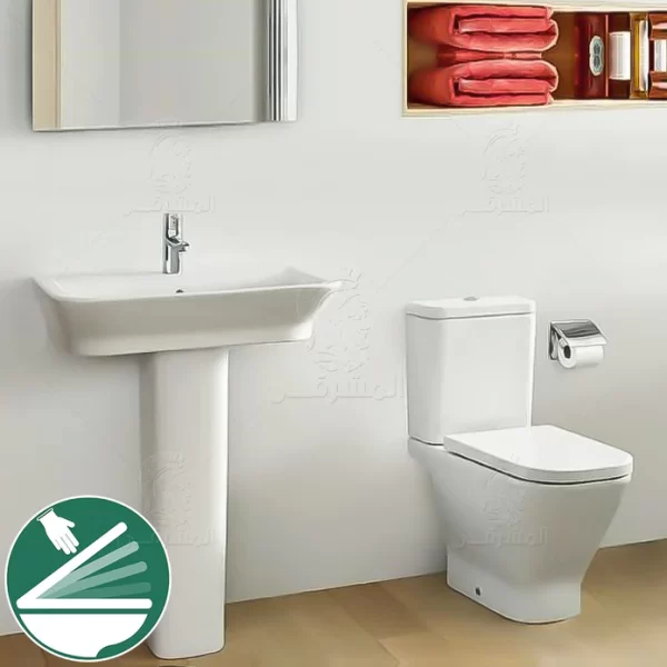 طقم حمام جاب مرحاض كامل بالسديلى ذاتى الغلق و حوض 65 سم بالعامود الطويل من روكا