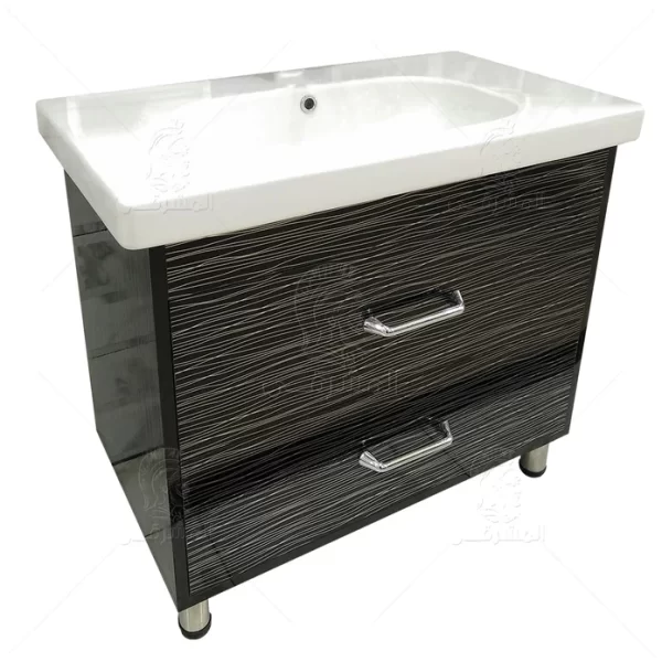 وحدة موبيليا 2 درج أسود مقلم فضي لامع دى كود يشمل الحوض مقاس 85 سم من المشرقى