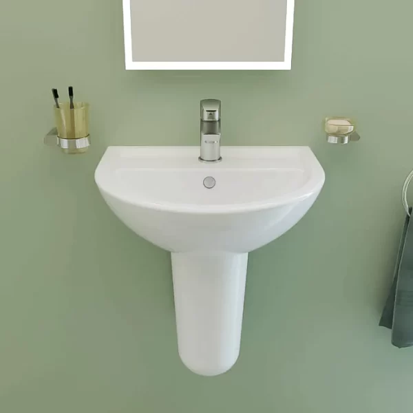 حوض روزيتا 034555 بالفايظ بفتحة للخلاط نصف ركبة مقاس 55 × 48 سم من ساني بيور