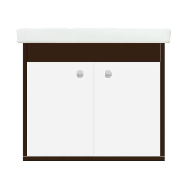 وحدة حمام / يونيت مقاس 65 سم و إرتفاع 50 سم و طول 45سم بعدد 2 ضلفة بحوض دى كود 65 سم مضادة لبخار الماء اللون اوف وايت × بنى لامع من بيترا